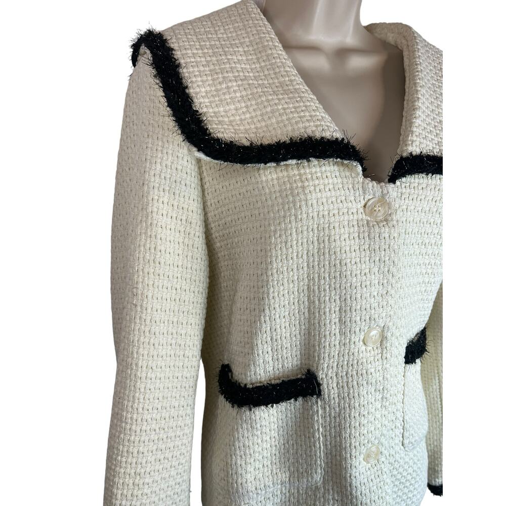 Dazy Ivory Black Tweed Womens Blazer XL Career Office Professional Brunch - Picture 3 of 11